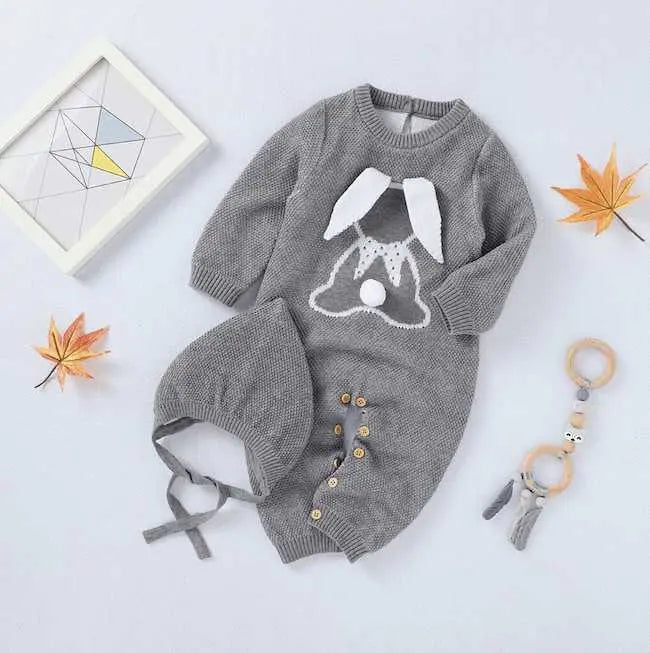 Mameluco Tejido Sweet Bunny Gris % elbauldecleo %