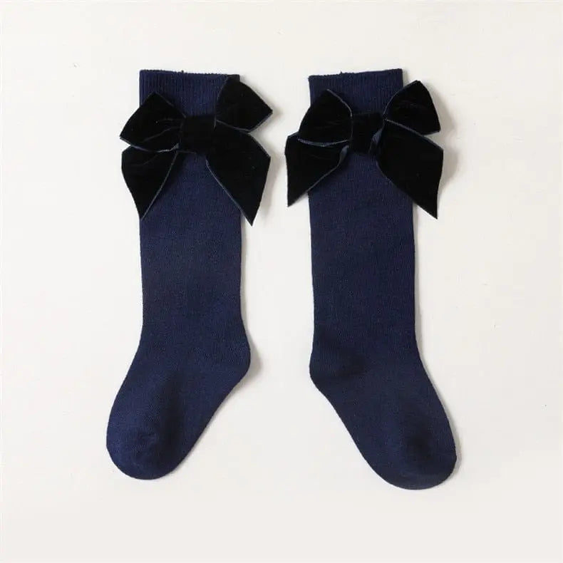 Calcetas Lisas con Moño Terciopelo Azul Marino % elbauldecleo %