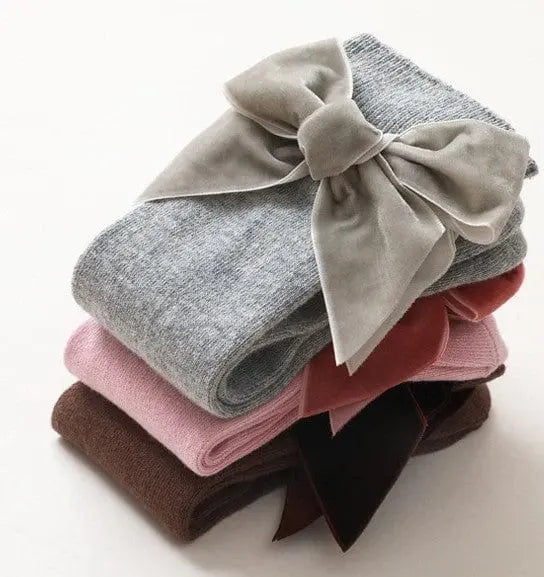 Calcetas Lisas con Moño Terciopelo Gris % elbauldecleo %
