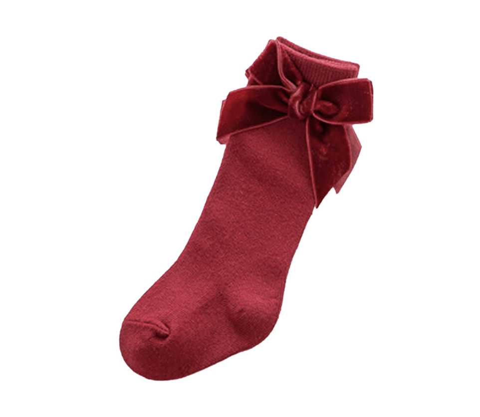 Calcetas Lisas con Moño Terciopelo Rojo % elbauldecleo %