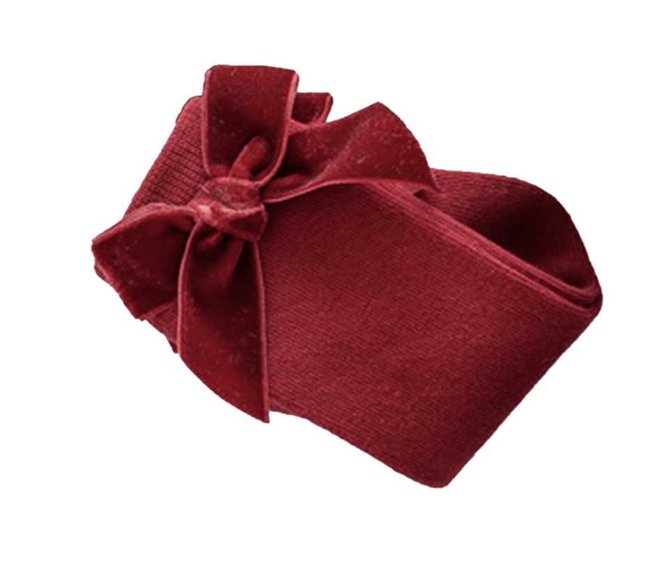 Calcetas Lisas con Moño Terciopelo Rojo % elbauldecleo %