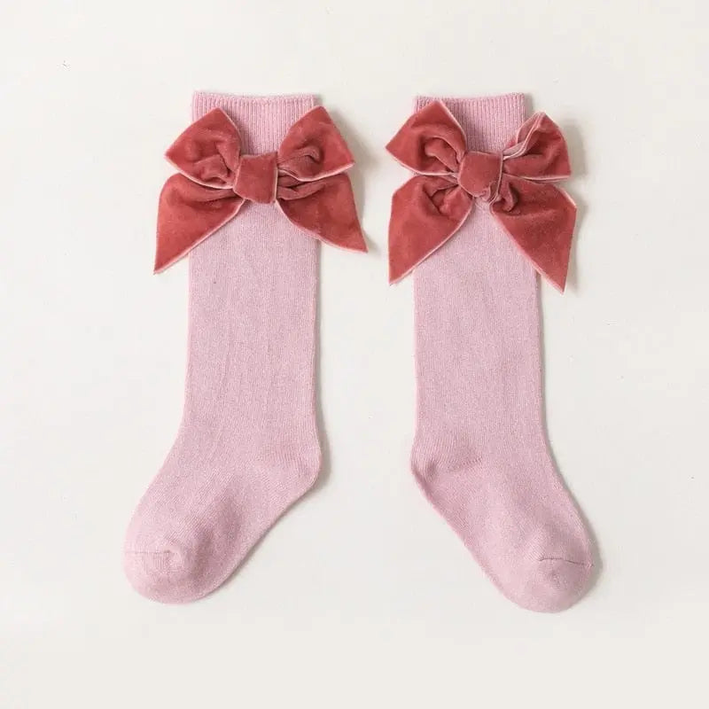 Calcetas Lisas con Moño Terciopelo Rosa % elbauldecleo %
