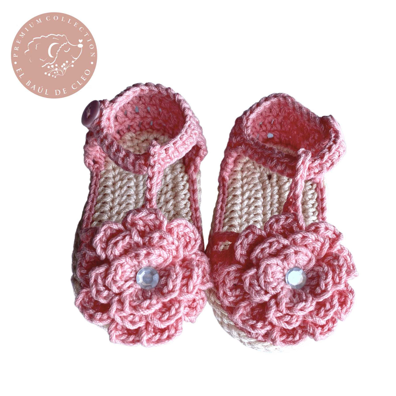 Sandalia Crochet Camelia Rosa % elbauldecleo %